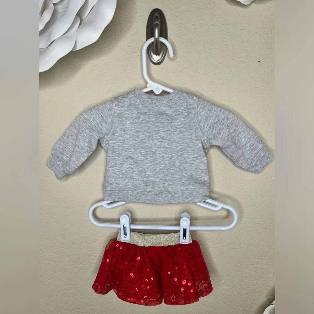 Cat & Jack Oh What Fun Newborn Girl Christmas Outfit with Red Sequin Skirt